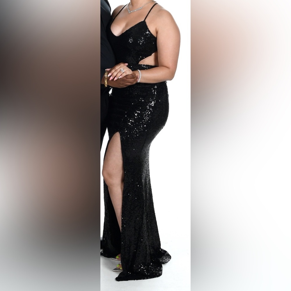Black sequin evening dress